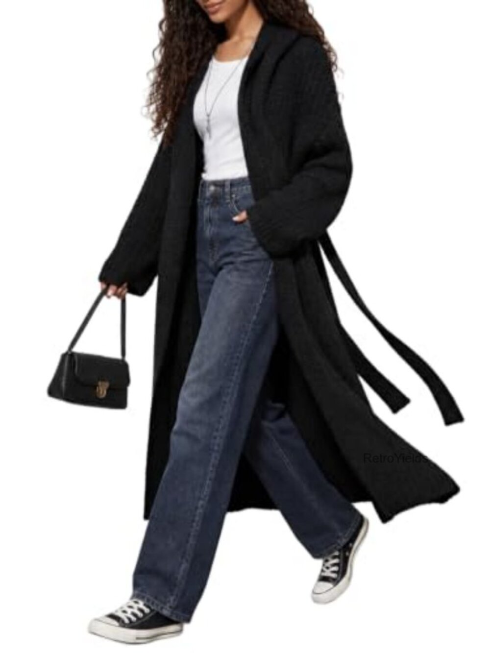 Oversize Hooded Duster Cardigan with Belt Long Sleeve